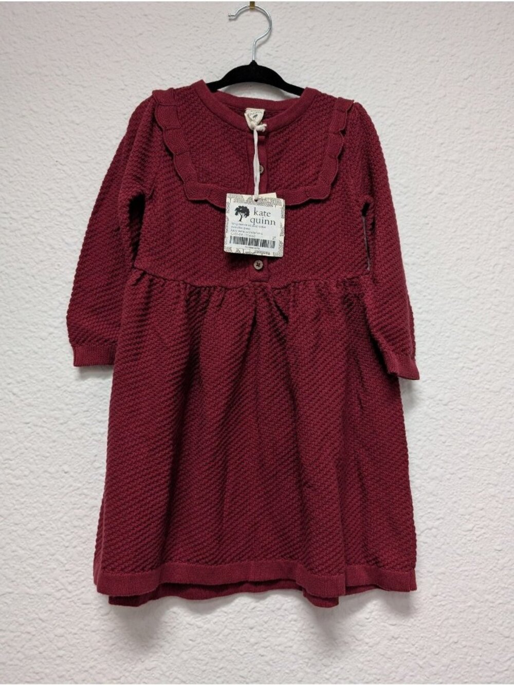 Kate Quinn Organic Cotton Sweater Ruffle Yoke Dress Ruby Wine Red 2T Christmas